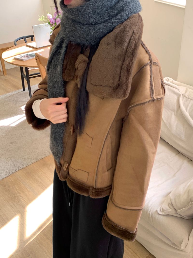 Recton Suede Fur High-neck Shearling Jacket