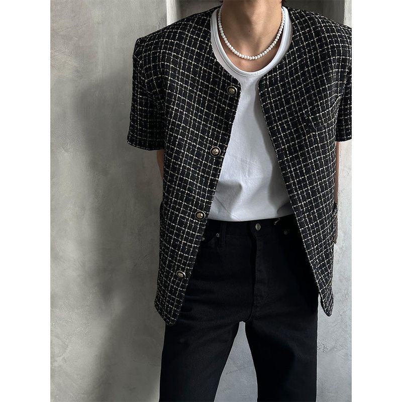 [S/S] Round neck half tweed jacket (2color)