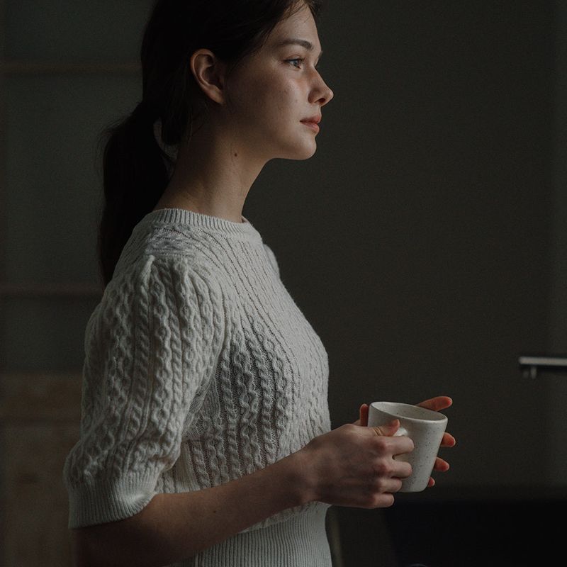 Cable Puff Sleeve Knit - Ivory