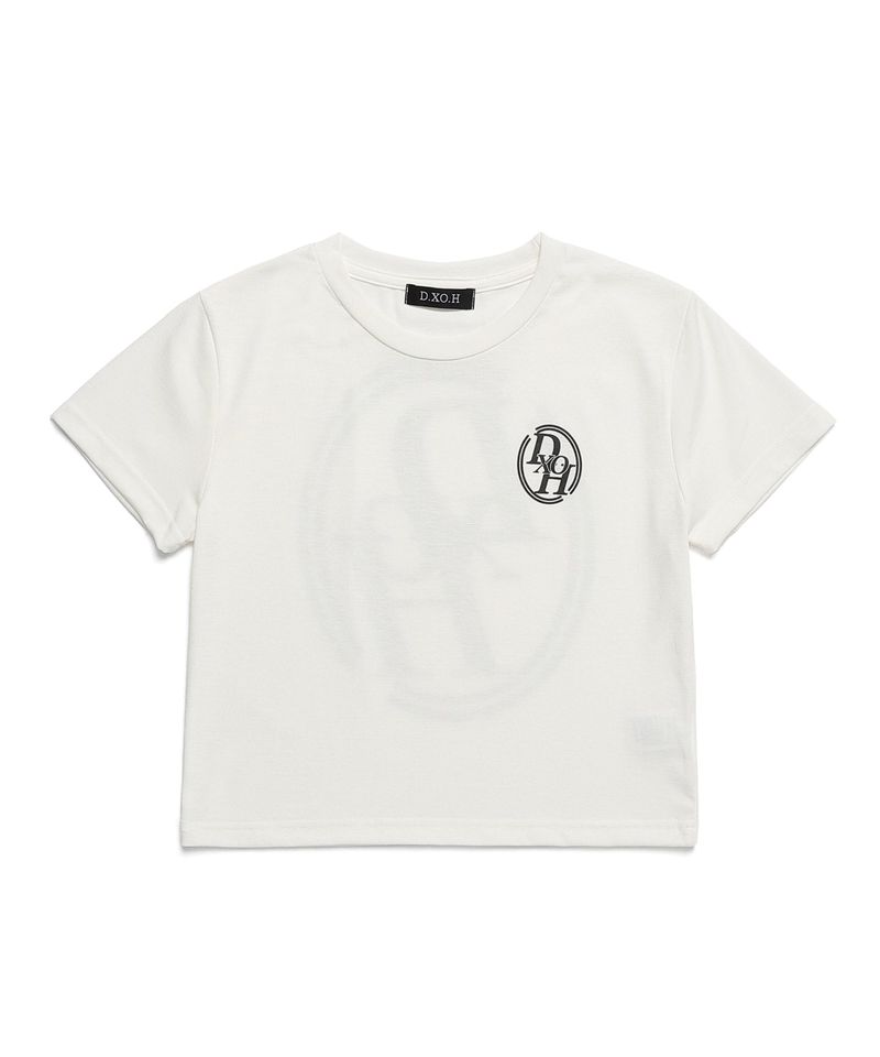 DXOH(ディソエイチ)の「ダブルラインスタックロゴクロップTシャツ(トップス)」