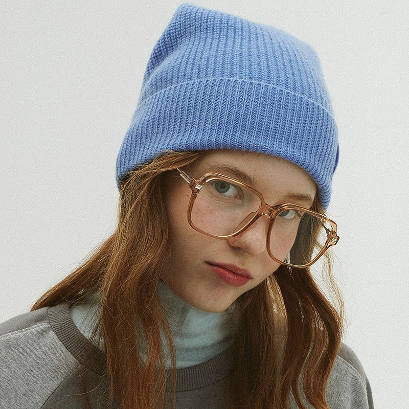 BUBBLE LABEL CASHMERE WOOL BLENDED BEANIE_BLUE