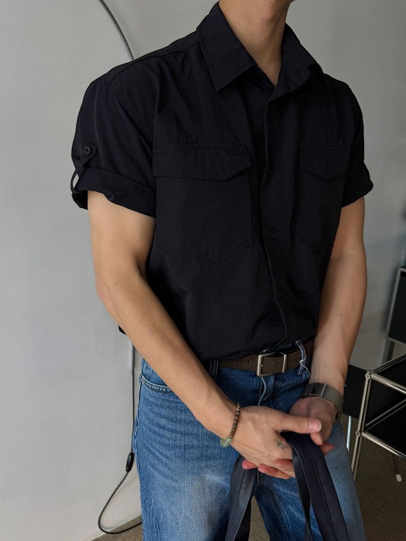 ASCLO（エジュクロ）の「[A-S0159] マッスルフィットロールアップ半袖シャツ (3色)（Tops）」