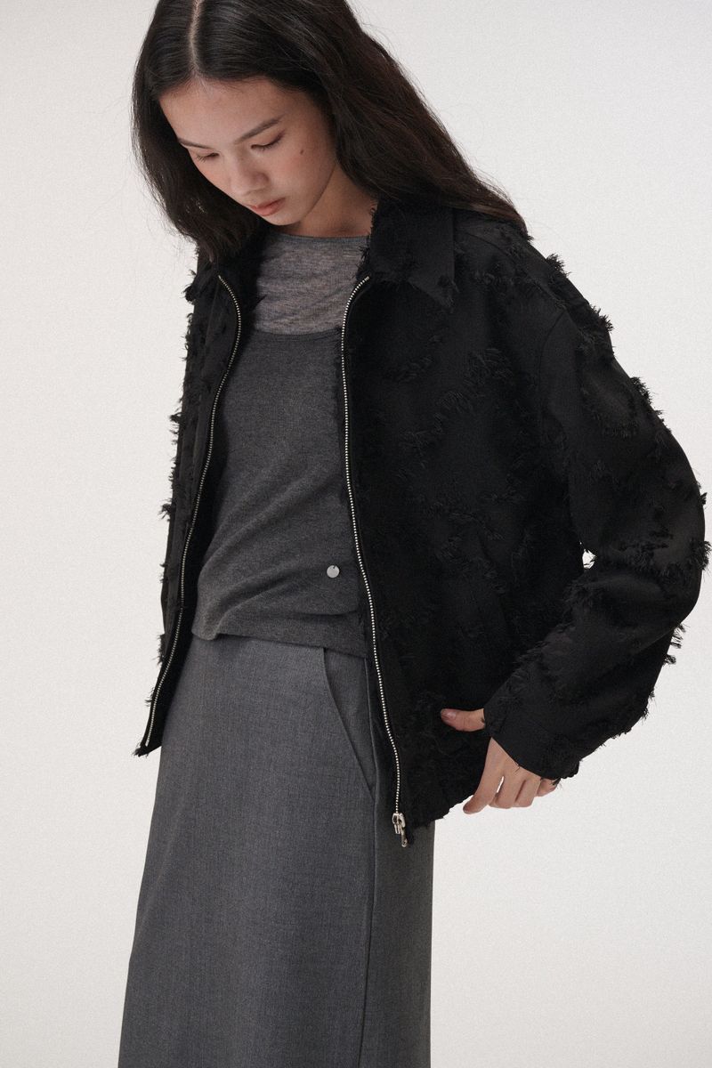 Wool stitch midi skirt (Dark grey)