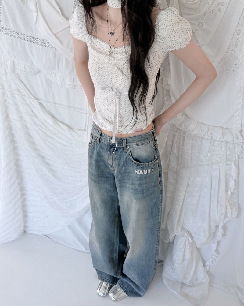 Coco flower wide fit raw Denim