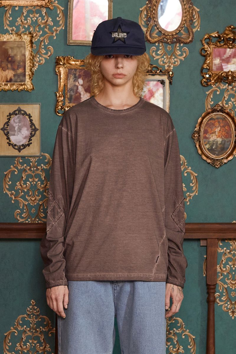 UNALLOYED(アナロイド)の「DYED ARGYLE LONG SLEEVE T SHIRT / BROWN(Tops)」