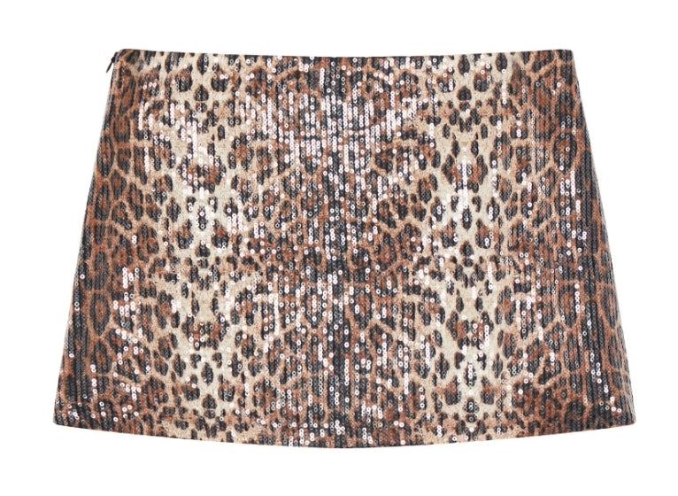 Sequin Leopard Print Skirt