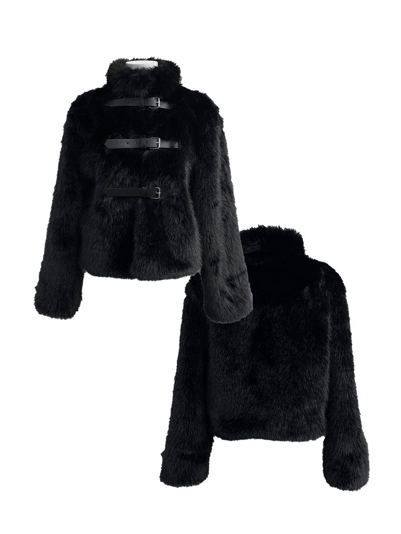 black buckle fur jacket