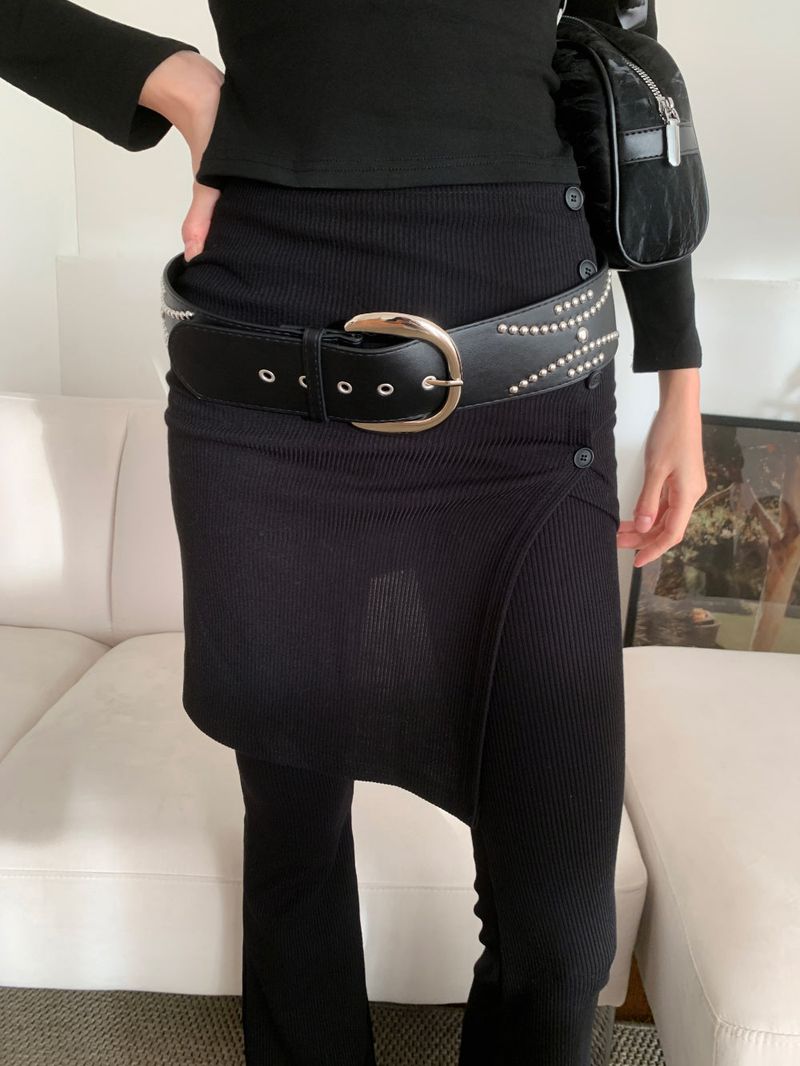 Sway Unbalanced Wrap Button Ribbed Bootcut Pants
