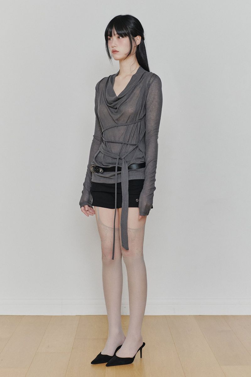 LILY COWL RIBBON TOP charcoal