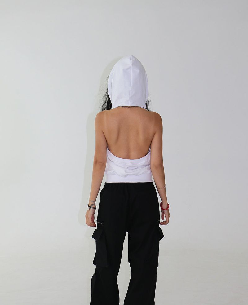 Backless Hooded Zip-Up Sleeveless