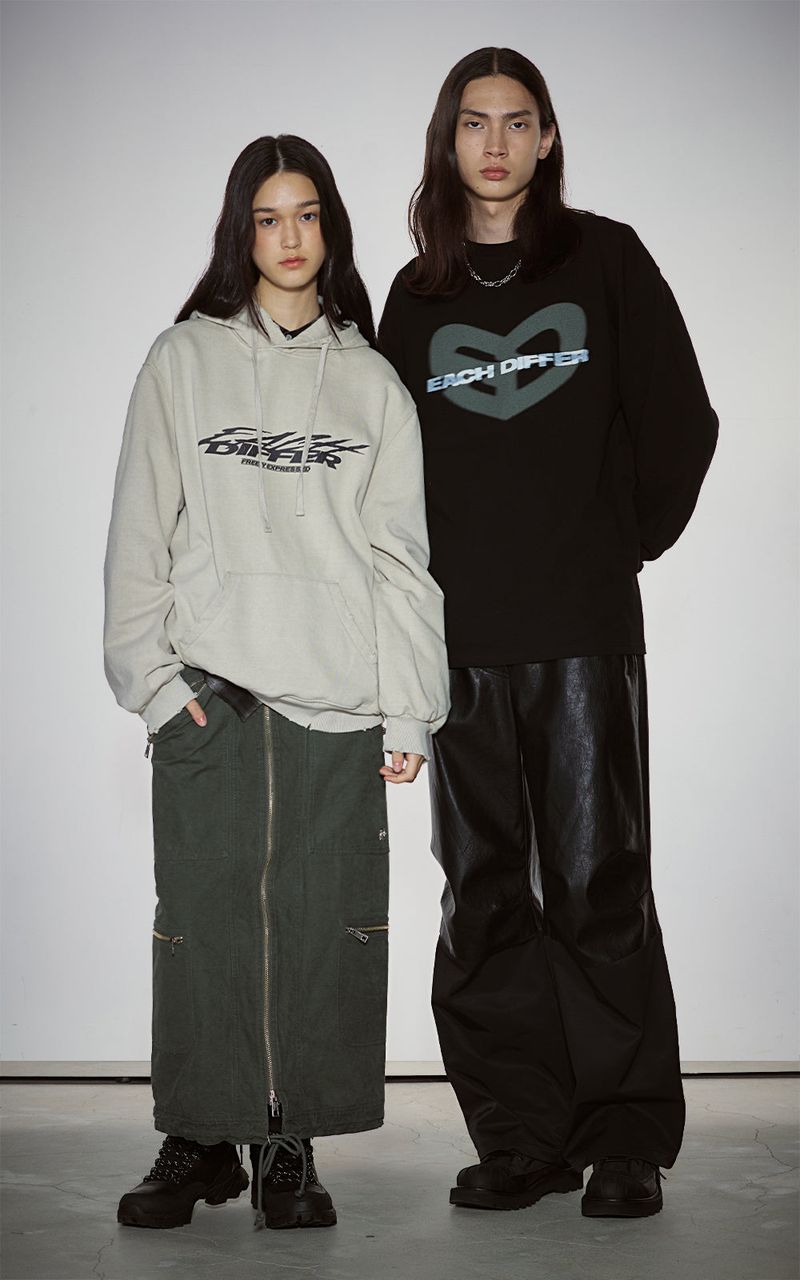GRAFFITI CRACK HOODIE_BEIGE GRAY