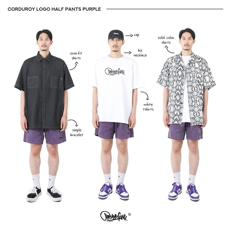 CORDUROY LOGO HALF PANTS PURPLE