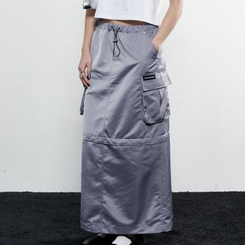 NOTKNOWING(ノットノーイング)の「2-Way Satin Maxi Cargo Skirt (STEEL GREY)(Skirts)」