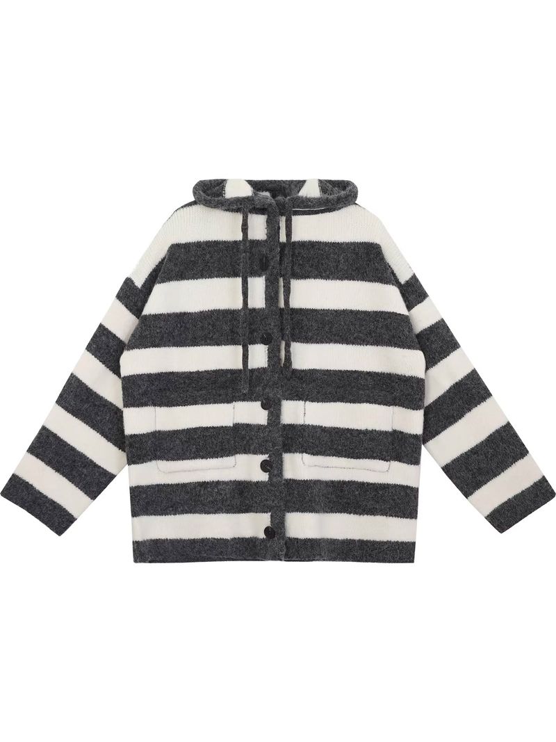 wool knit striped hooded over cardigan