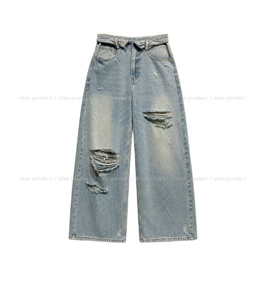 Coats Reverse Damage Wide Denim Pants