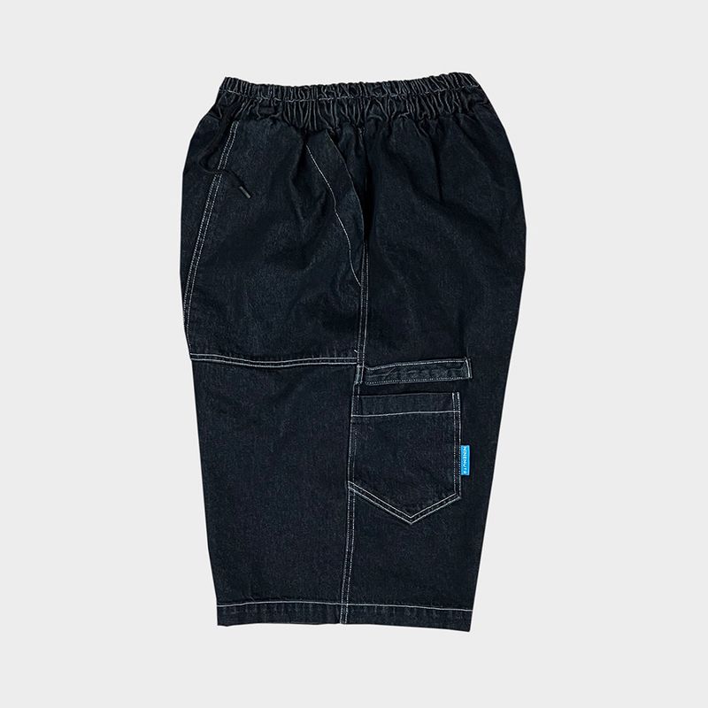 denim stitch shorts_black