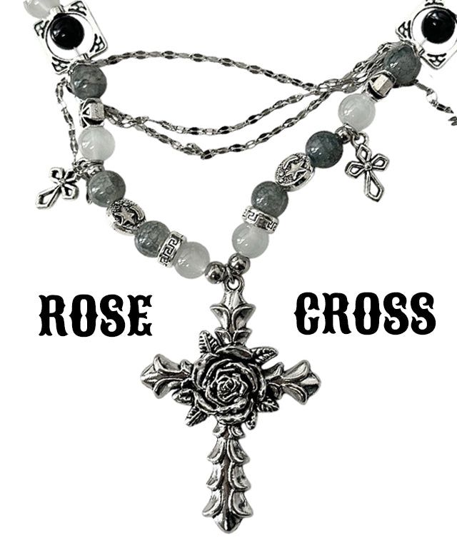 Rose Cross Layered Chain Necklace