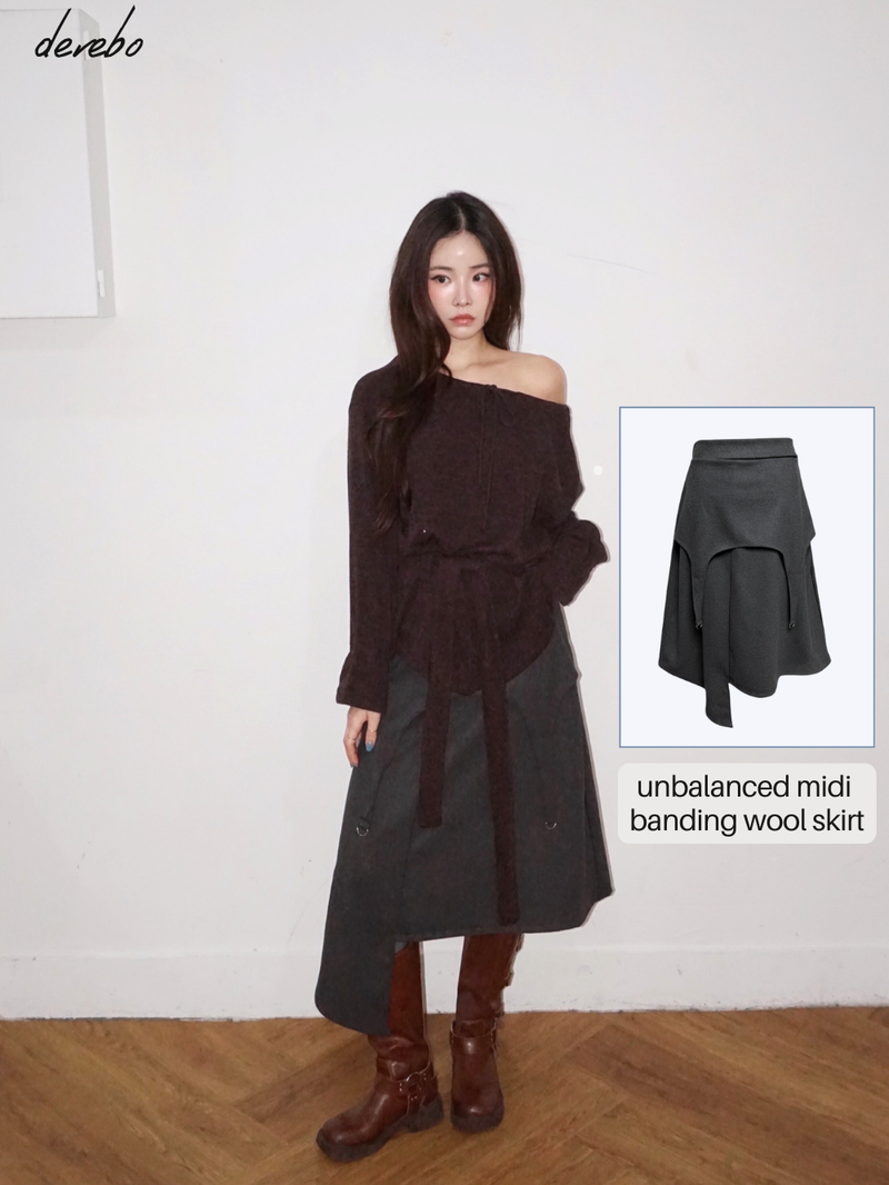 dereborujo（ドレボルゾー）の「unbalanced midi banding wool skirt（Skirts）」