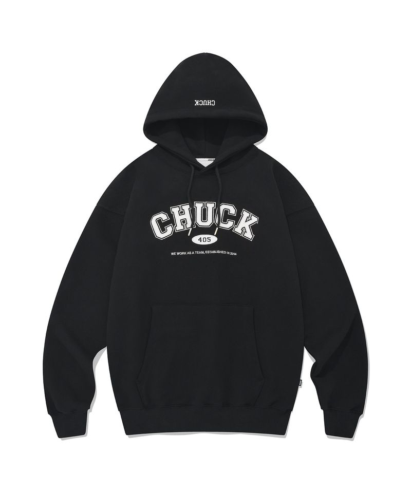 CHUCK(チャック)の「CHUCK アプリケアーチロゴフーディ / CHUCK APPLIQUE ARCH LOGO HOODIE (BLACK)(Tops)」