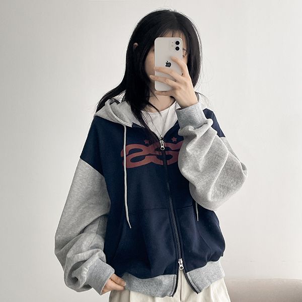 Color-Block Hooded Zip-Up TripleS Bulban Hooded Outerwear (4 colors)