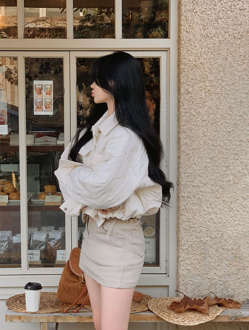 [BELLIDE MADE] Mat string quilting collar lightweight jacket padding