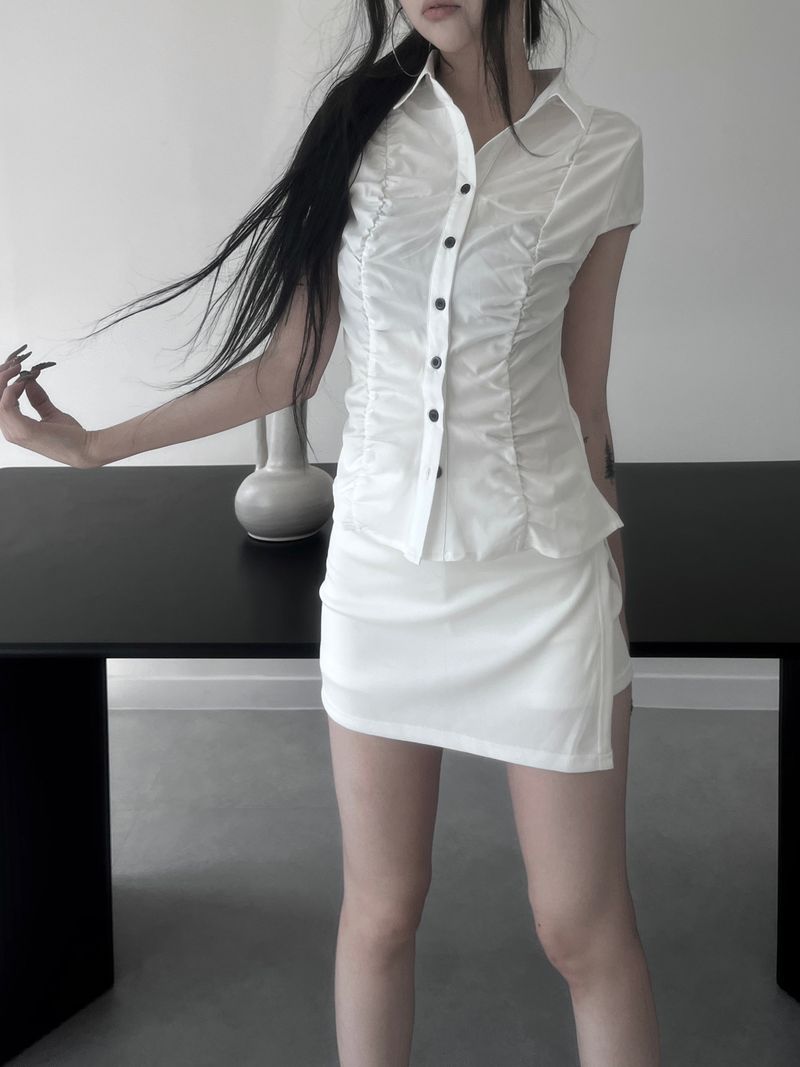 shirring white blouse