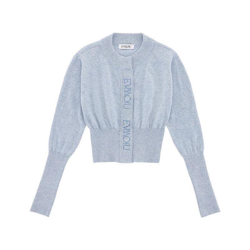 WOOL FITTED CROP CARDIGAN - LIGHT BLUE