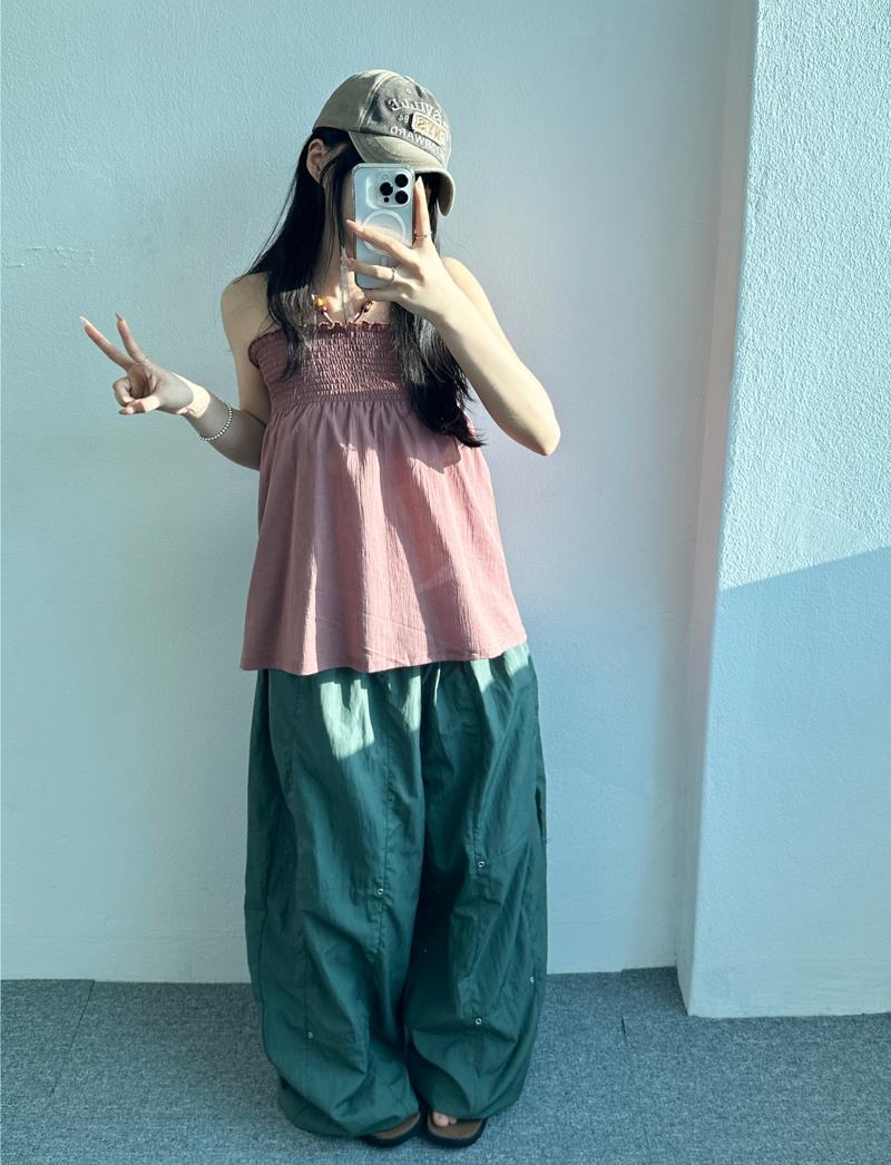 BALLOON SNAP POINT NYLON PANTS💚🩶🖤