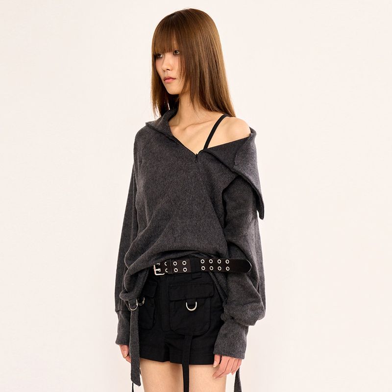 Hairy Zipslit Pullover - Charcoal