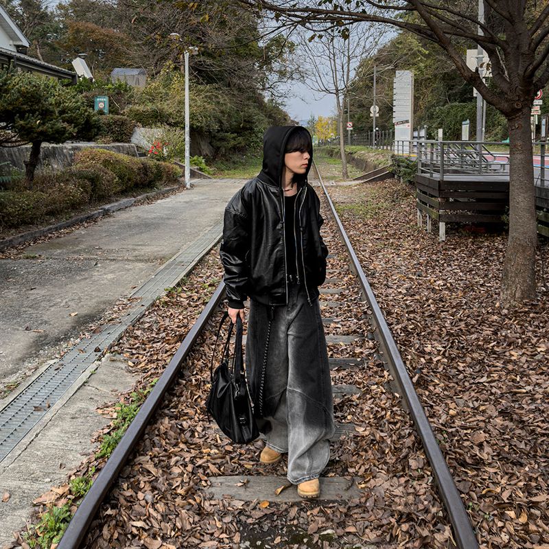 Neren Hood Bomber Leather Padding