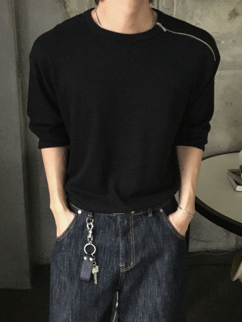 Shoulder Diagonal Zipper Long Sleeve