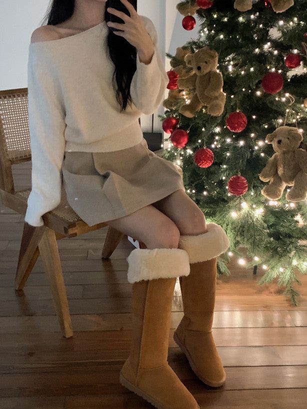 Natural Leather Dumble Long Boots
