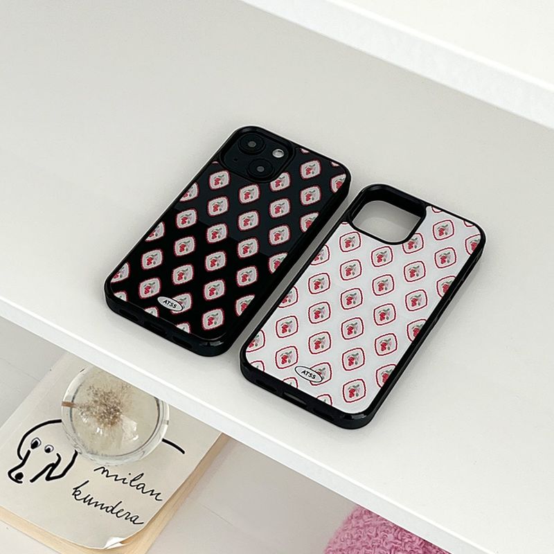strawberry pattern glossy glass bumper case (black)