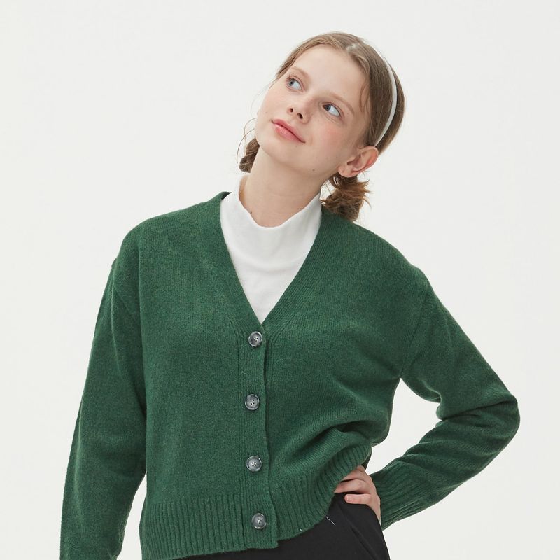 WOOL CROP KNIT CARDIGAN_GREEN