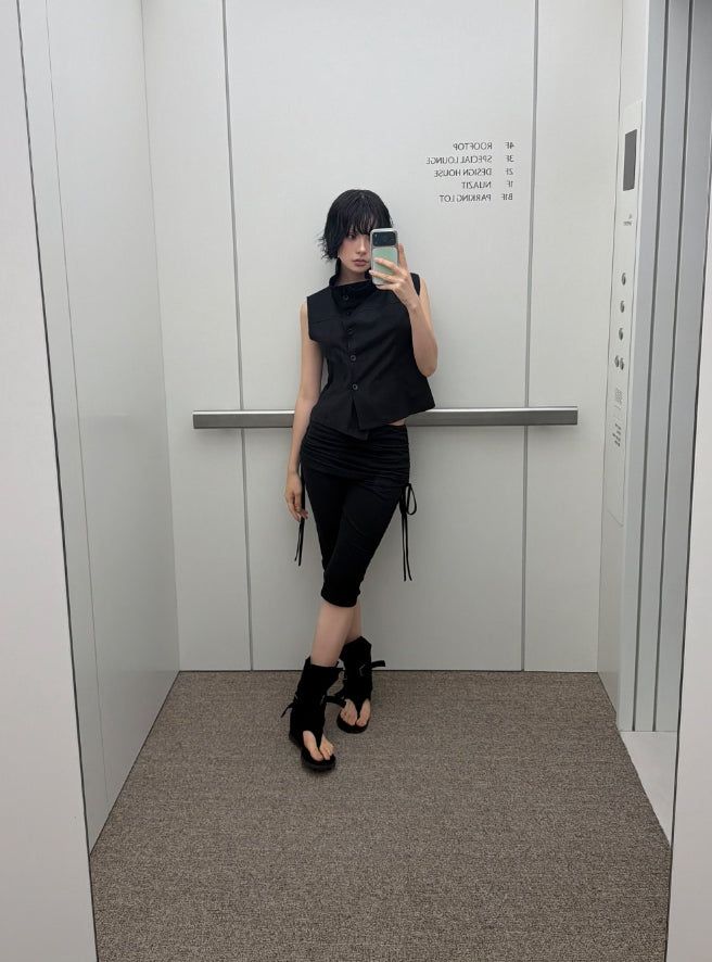 SHIRRING SKIRT-LAYERED PANTS