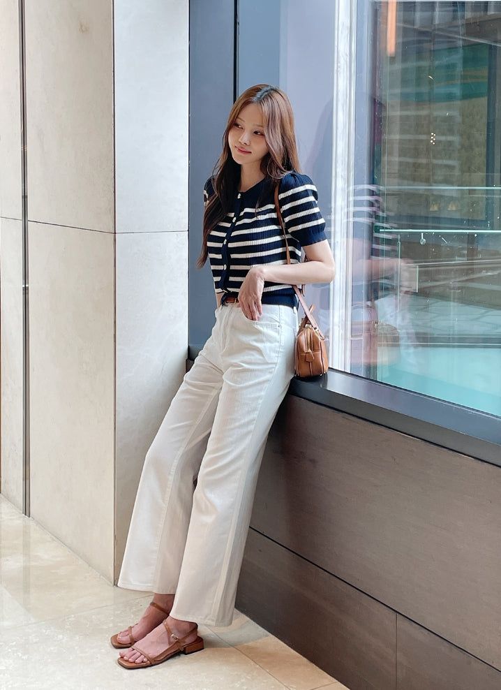 Bully Herringbone Cotton Banding Wide Pants