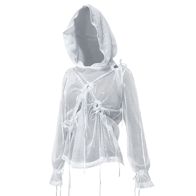 MULTIWAY MASH SHIRRING KNIT HOOD . WHITE