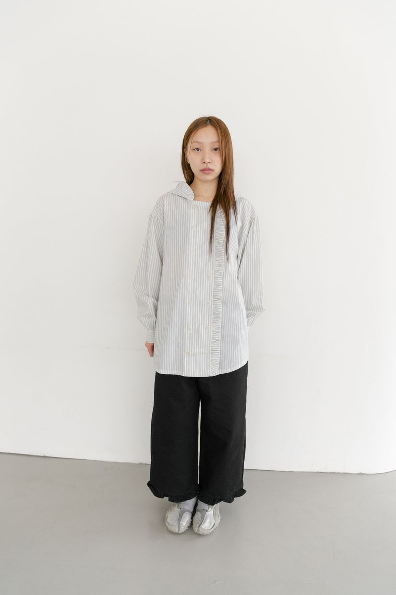 frill stripe double hood shirts(2colors)