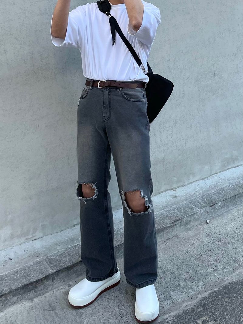 EASY DETROYED DENIM PANTS(2COLOR)