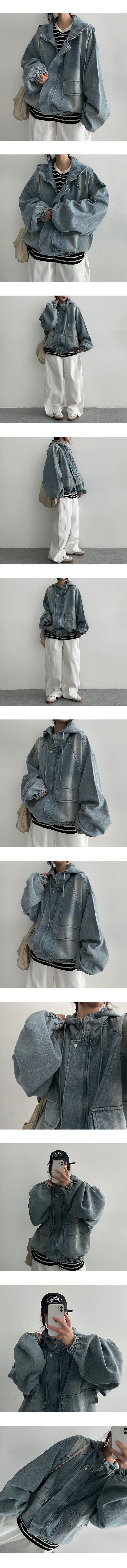 [High quality!] Pett incision boxy denim hooded jumper (2 colors)