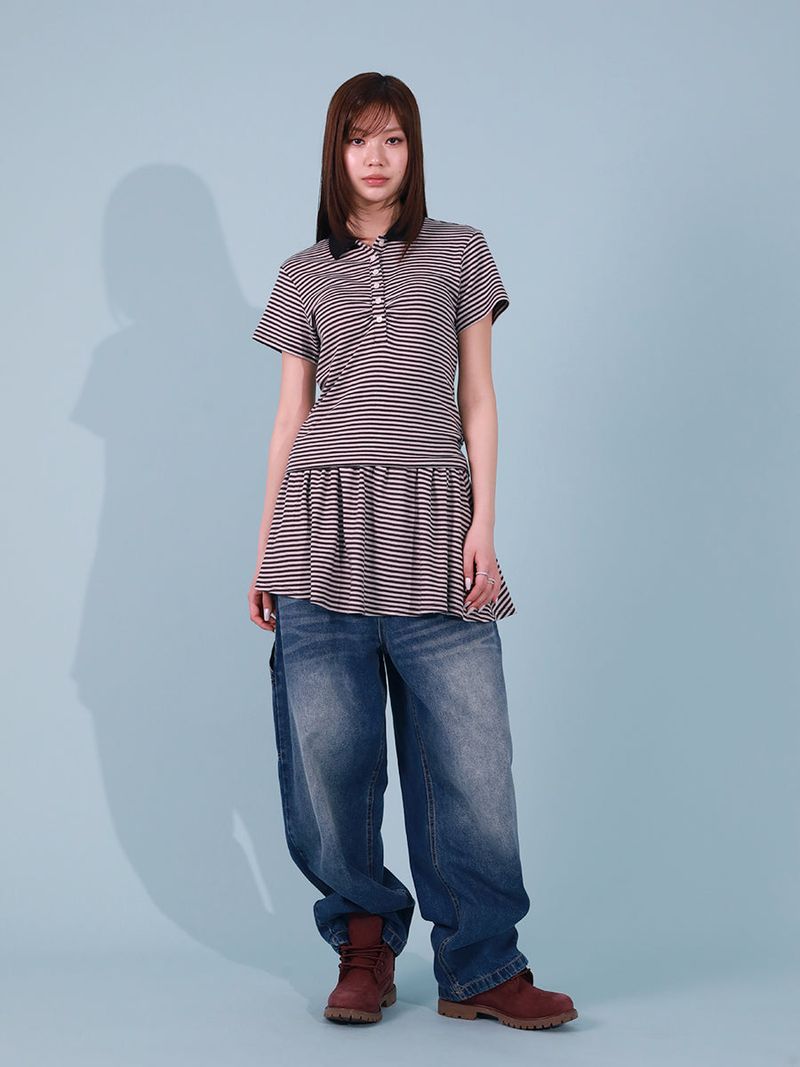 NYXX（エヌワイエックスエックス）の「STRIPE FRILL MINI SKIRT (BEIGE)（Skirts）」