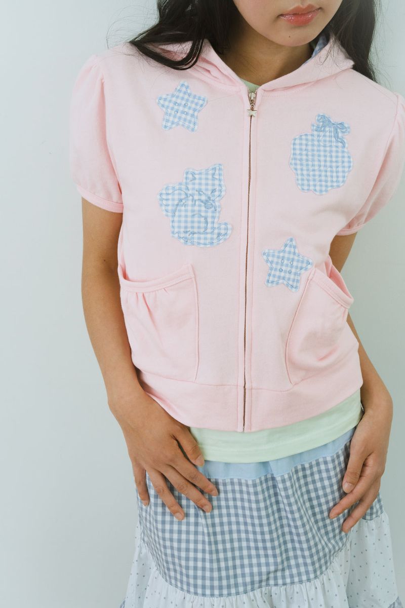 PURRING CHECK PATCH HOODIE 