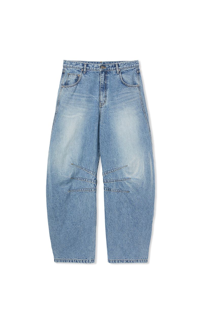 multi dart balloon denim pants blue