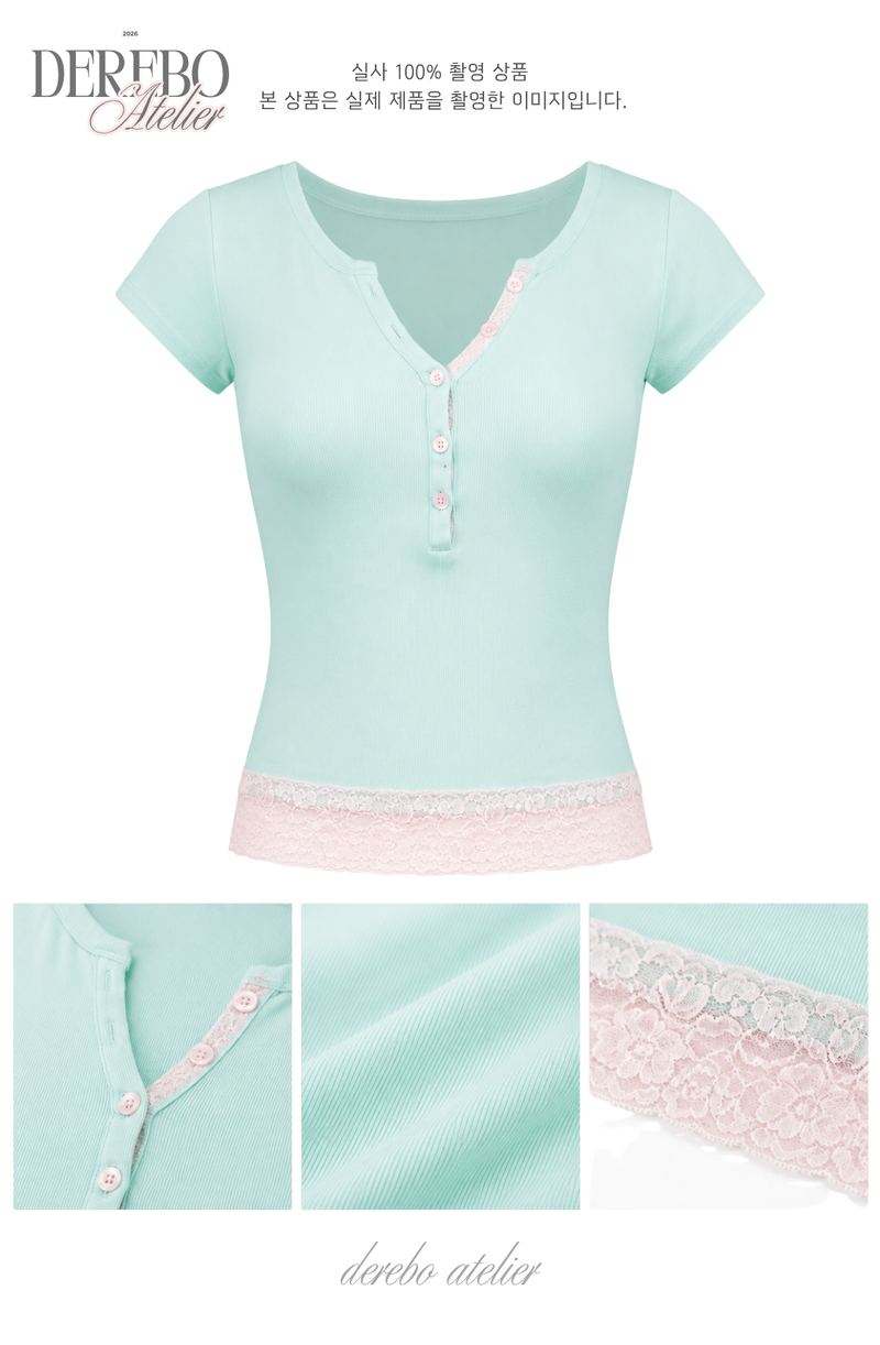 Mint Berry Pink Lace Short Sleeve T-shirt