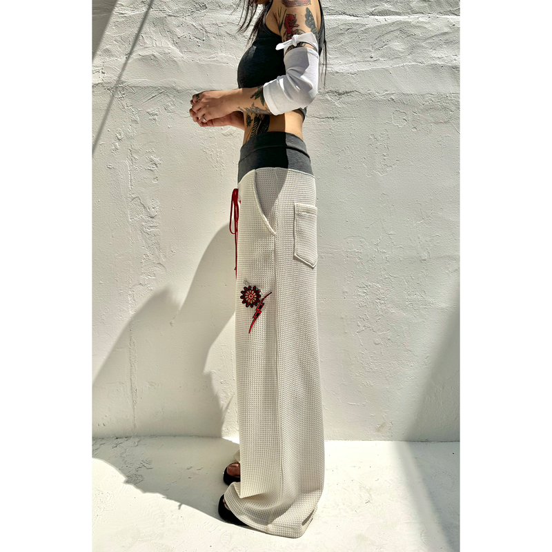 TWO-TONE WAIST WAFFLE PANTS