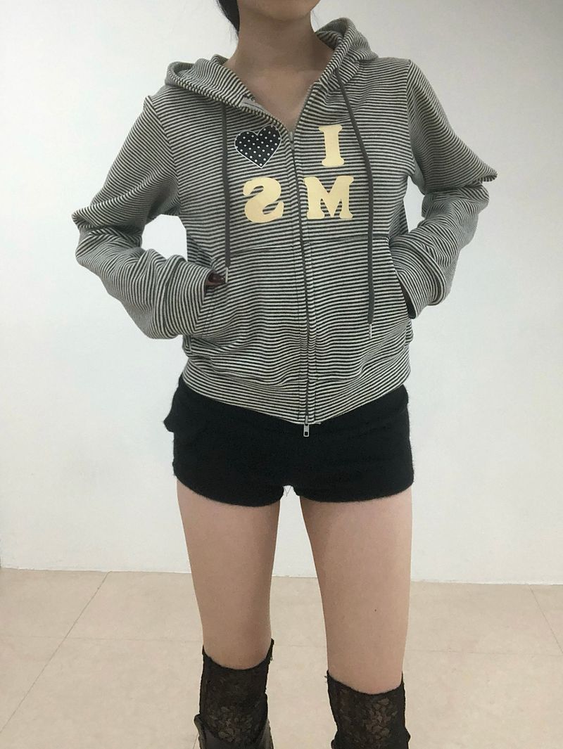 Heart Dot Stripe Hoodie Zip-up