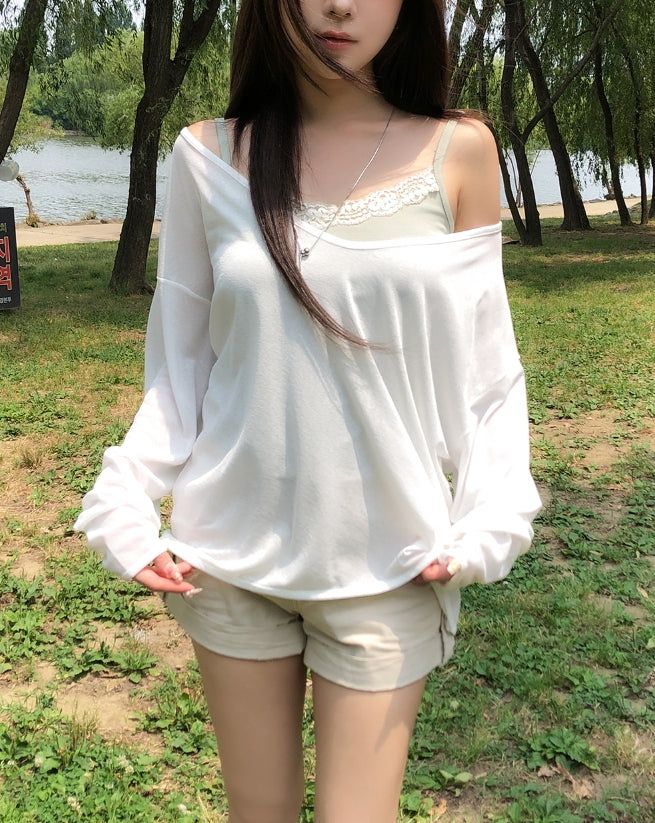 Reason See-through Deep V-Neck Long Sleeve