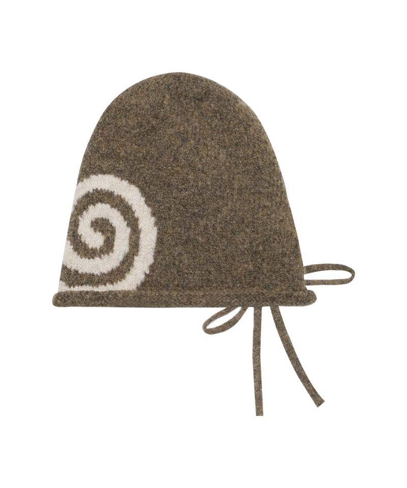 SIDE RIBBON SWIRLY BEANIE BROWN
