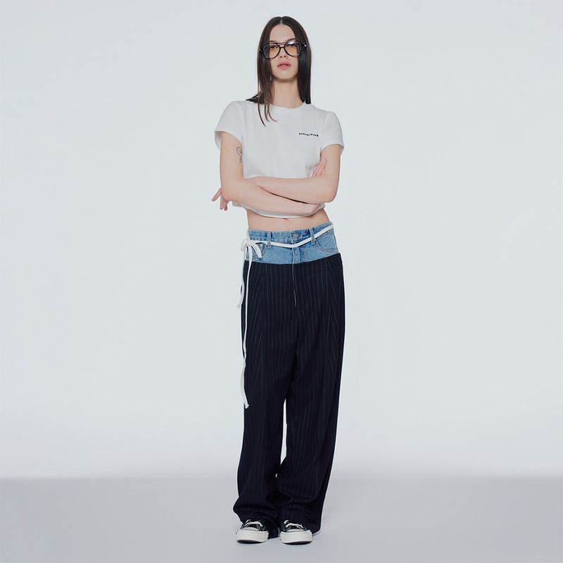 Denim mix trousers