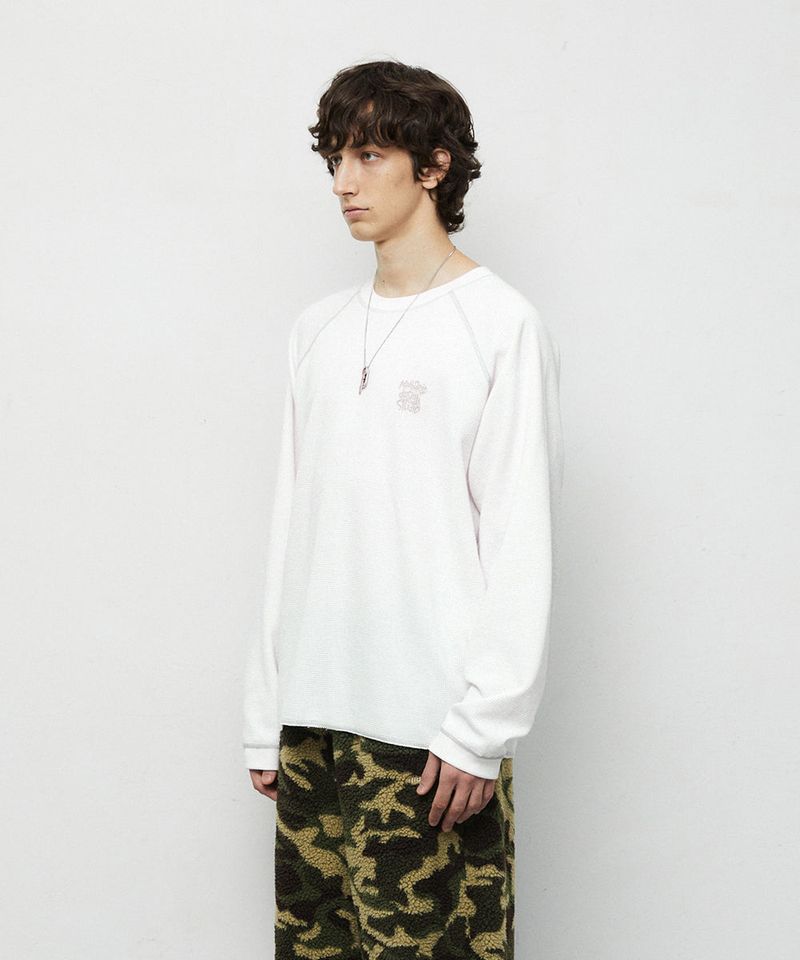 SLASH LOGO WAFFLE LONG SLEEVE_WHITE